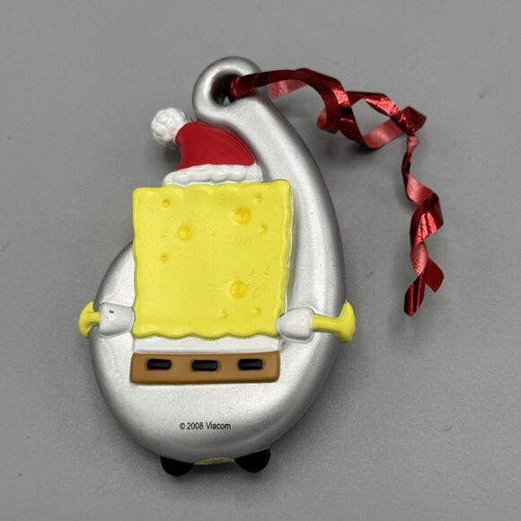 2008 SpongeBob Squarepants Christmas Ornament Viacom Sitting on Fish Hook - Picture 6 of 8